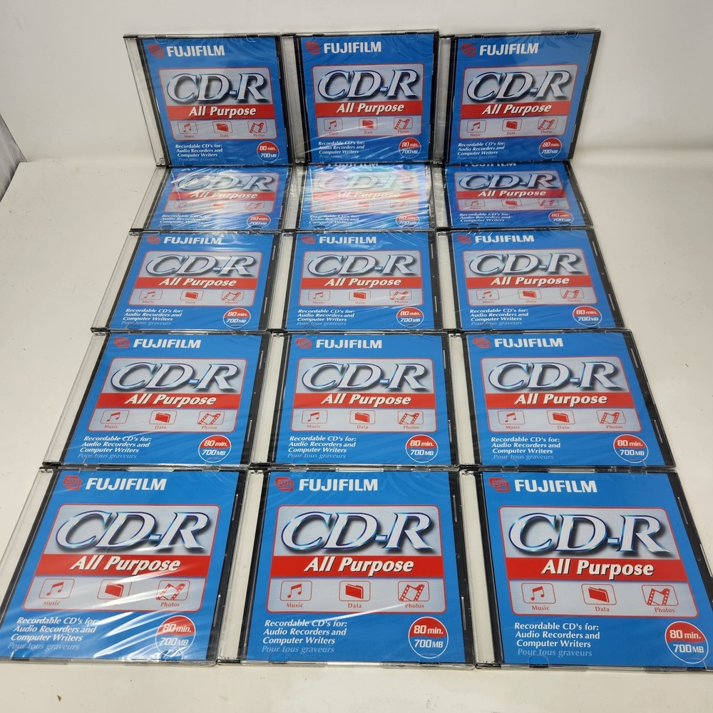 Fujifilm CD-R 80 Min 700MB All Purpose Blank Discs Jewel Case Lot of 15 Sealed